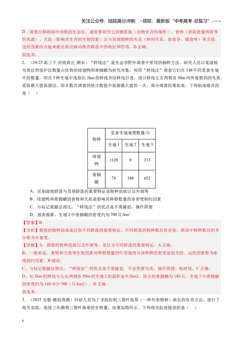《第34讲群落及其演替（专项训练）（安徽专用）（教师版）_06-生物-高考总复习_一轮复习_2026年-生物高考一轮复习_2026年高考生物一轮课件+讲义+练习（安徽专用）-G326》第8页预览