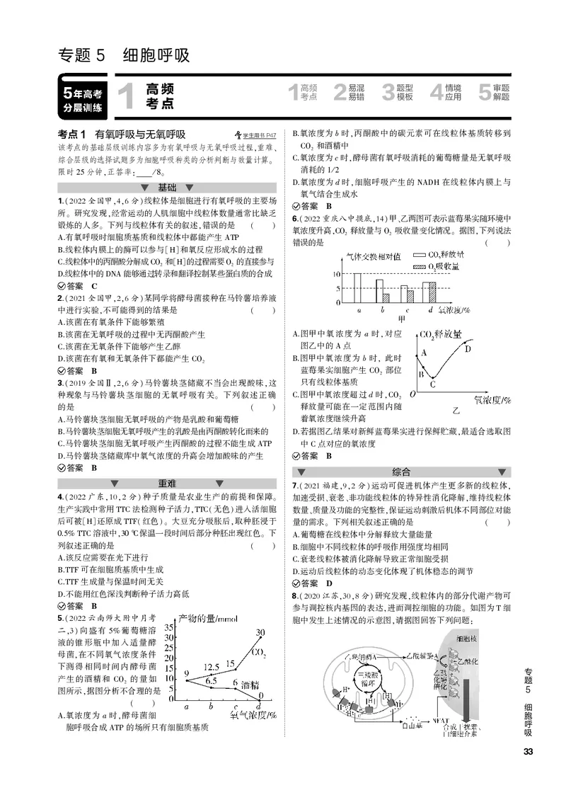 《1_专题5　细胞呼吸(PDF版）_2023版教学资源包_2023版新高考新教材版选考总复习生物5·3B版_5_专题五细胞呼吸_4_专题电子书》第1页预览