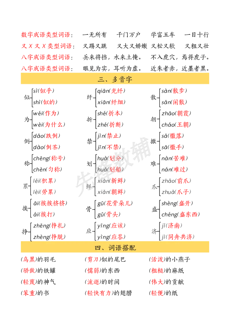 《三年级（下）语文1-4单元重点知识汇总_3年级下册同步教辅_3下-语文_三下语文核心考点》第2页预览