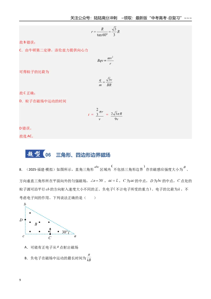 《第38讲洛伦兹力带电粒子在匀强磁场中的运动（专项训练）（福建专用）（教师版）_04-物理-高考总复习_一轮复习_2026年-物理高考一轮复习》第9页预览
