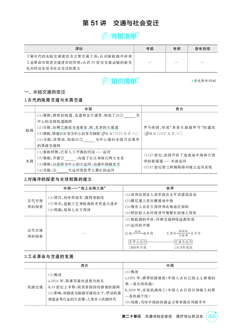 《1_20-第二十单元　交通与社会变迁　医疗与公共卫生_2026版教学资源包_202653高考总复习A版_湖南版_2026版.湖南版.选考总复习.历史.5·3A版_二、教师用书PDF_选择性必修2经济与社会生活_665》第2页预览