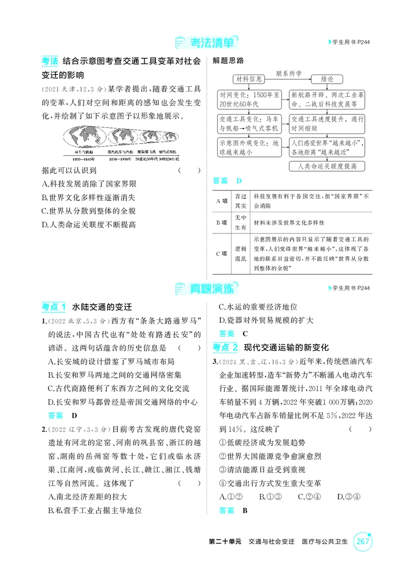 《1_20-第二十单元　交通与社会变迁　医疗与公共卫生_2026版教学资源包_202653高考总复习A版_湖南版_2026版.湖南版.选考总复习.历史.5·3A版_二、教师用书PDF_选择性必修2经济与社会生活_665》第4页预览