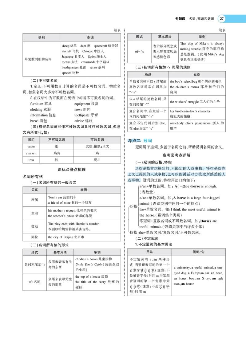 《1_专题考点精析(1)_2023版教学资源包_2023版新高考版高考总复习英语5·3A版_4_专题四名词、代词、冠词_5_专题考点精析》第2页预览