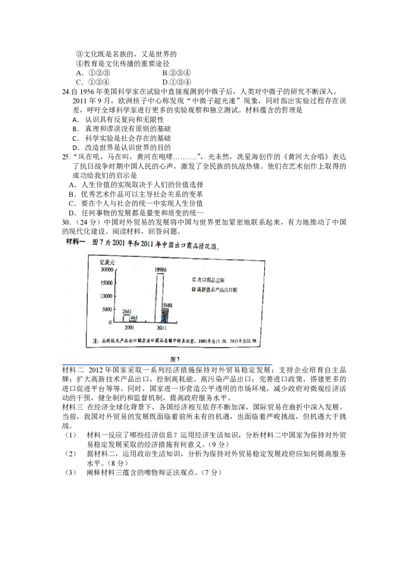 《2012年高考真题政治(山东卷)（原卷版）(1)_zheng治_2027年高考政治专项复习_2008年-2026年政治高考真题-G427_2008-2020年高考_地方卷_山东高考政治08-21_山东高考政治_A4版_PDF版》第2页预览
