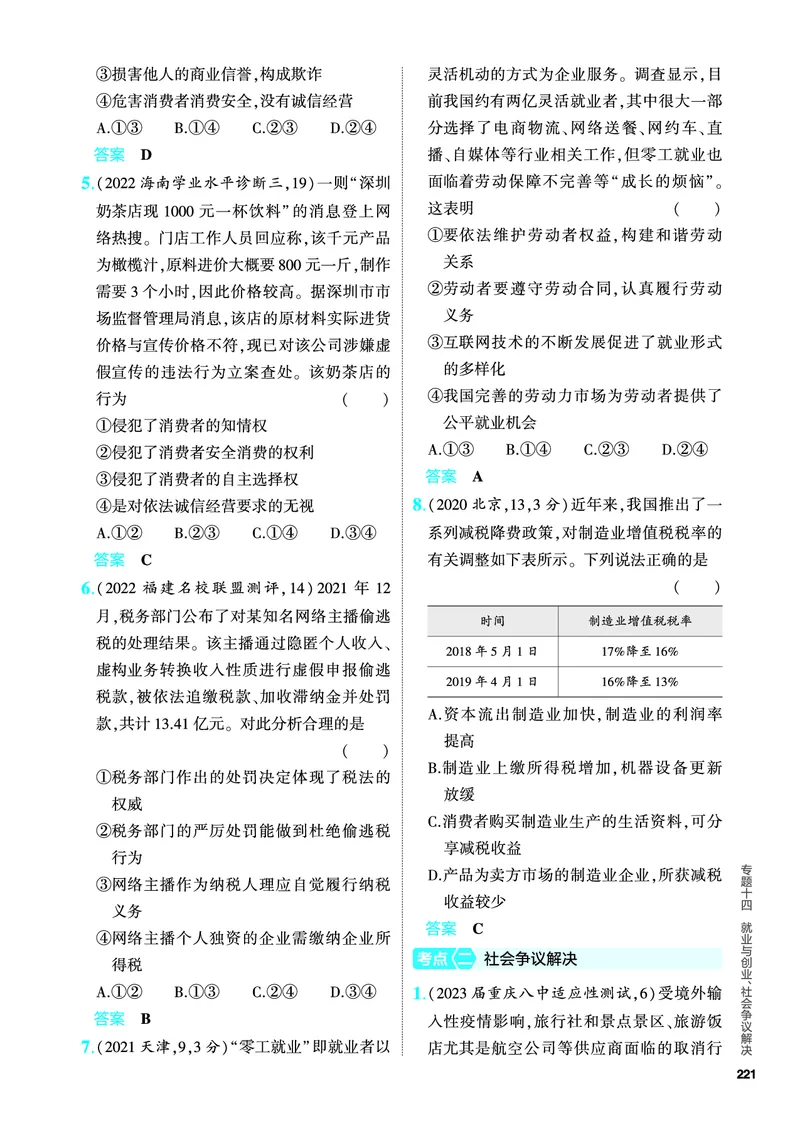 《1_5.PDF教参电子书——分层集训册_2024版教学资源包_2024版.新高考版政治.5·3A版_14_专题十四就业与创业、社会争议解决_4_PDF教参电子书》第2页预览