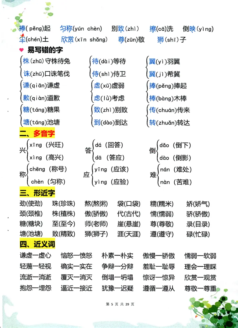 《三年级（下）语文1-8单元学霸重点知识梳理60_3年级下册同步教辅_3下-语文_三下语文重点必背》第5页预览