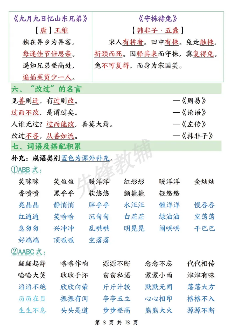 《三年级（下）语文期中复习11大高频考点汇总_3年级下册同步教辅_3下-语文_三下语文核心考点》第3页预览