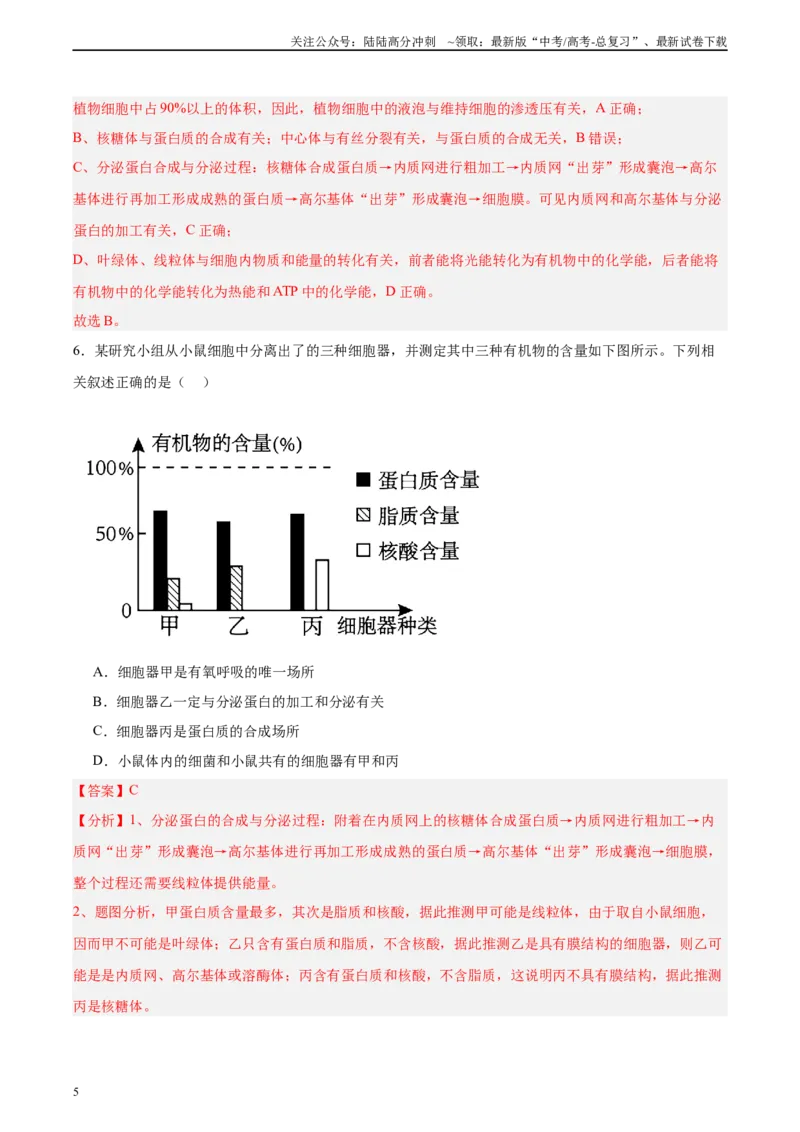 《考点通关卷06细胞器和生物膜系统（教师版）_06-生物-高考总复习_一轮复习_2025年_2025年高考生物一轮复习考点复习卷（新高考通用）》第5页预览