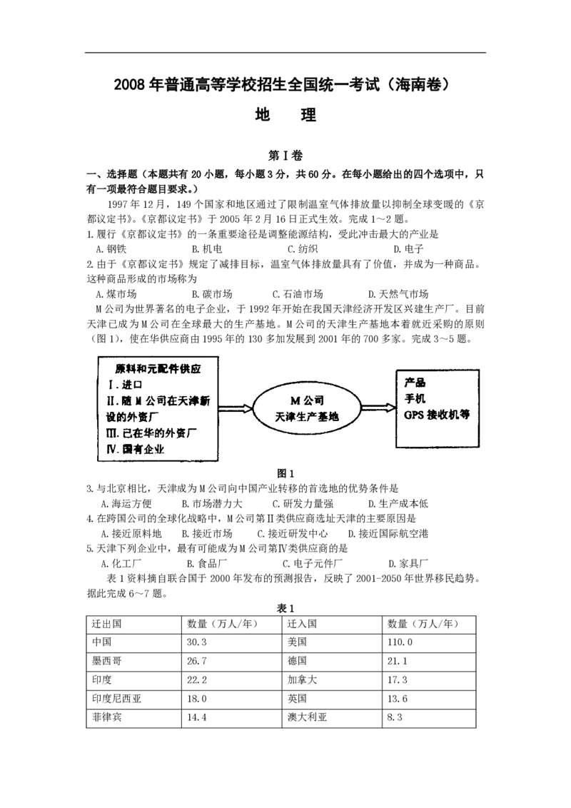 《2008年高考地理（原卷版）(海南卷)(1)_地理_2027年高考地理专项复习_2008年-2026年地理高考真题-G427_2008-2020年高考_地方卷_海南高考地理08-20_A4word版_PDF版（赠送）》第1页预览