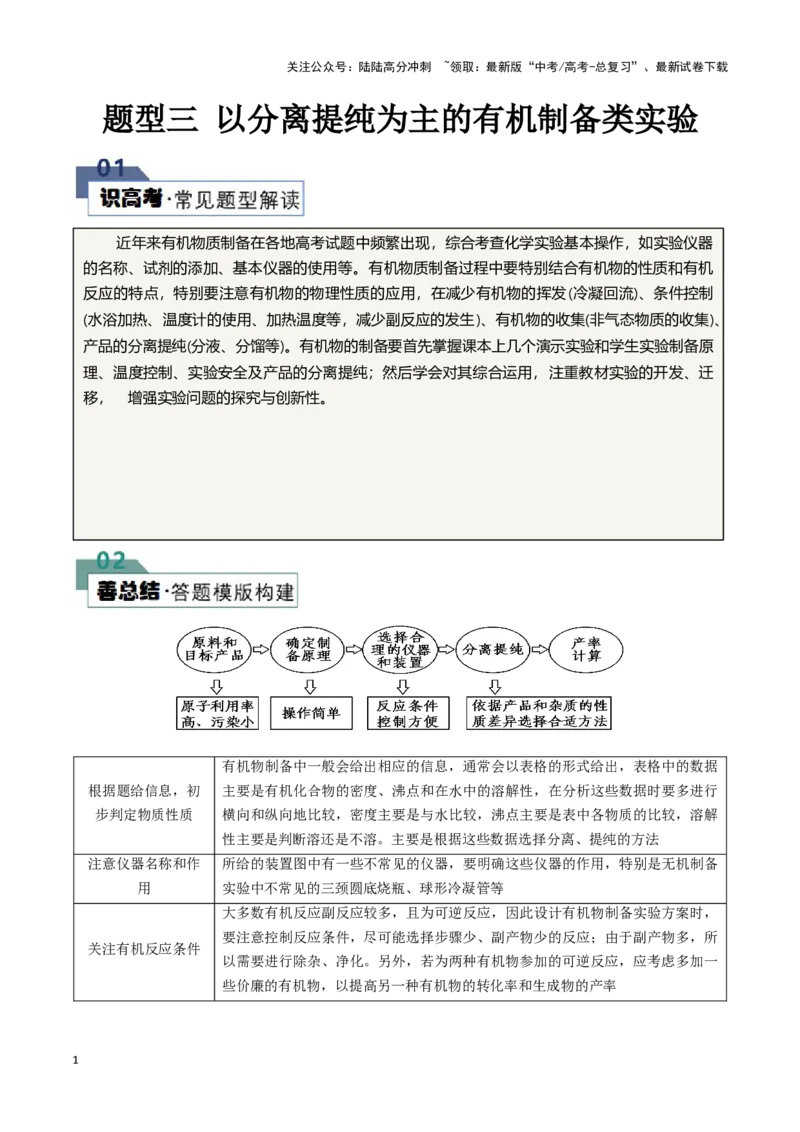 《题型三以分离提纯为主的有机制备类实验(原卷版)_05-化学-高考总复习_专项复习_2024年_2024年高考化学答题技巧与模板构建》第1页预览