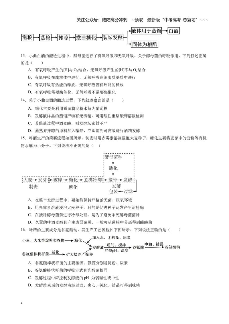 《第38讲传统发酵技术、发酵工程及其应用（专项训练）（安徽专用）（学生版）_06-生物-高考总复习_一轮复习_2026年-生物高考一轮复习_2026年高考生物一轮课件+讲义+练习（安徽专用）-G326》第4页预览