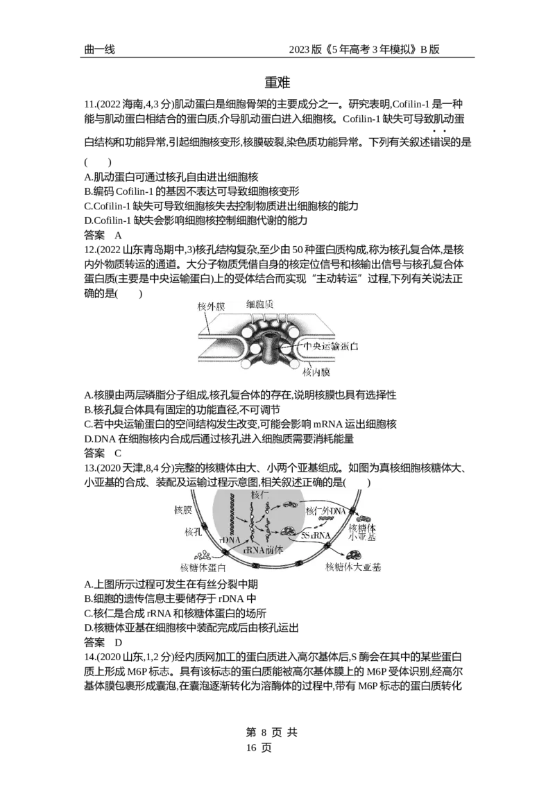 《1_专题2　细胞的结构与功能（试题word）_2023版教学资源包_2023版新高考新教材版选考总复习生物5·3B版_2_专题二细胞的结构与功能_3_试题WORD》第8页预览