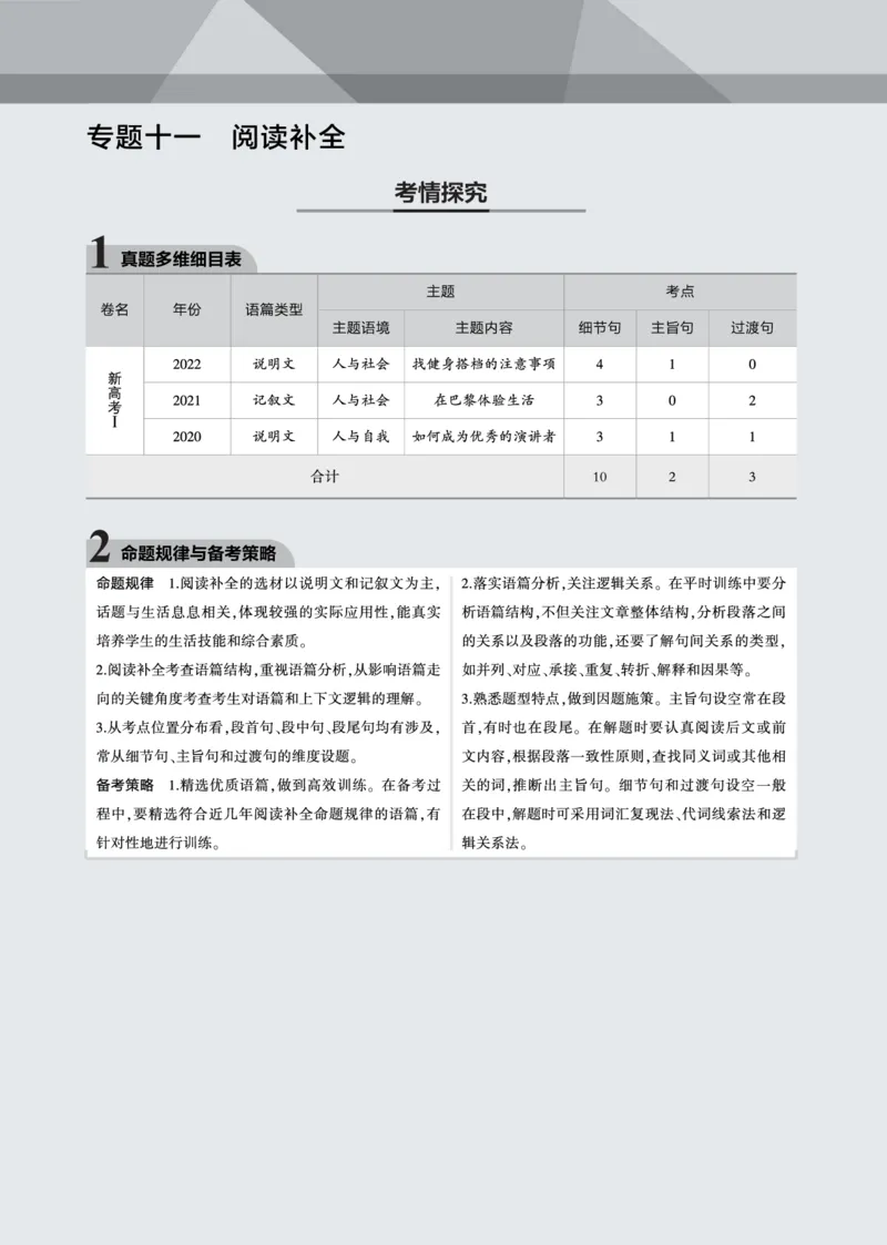《1_专题十一阅读补全_2023版教学资源包_2023版新高考新教材版高考总复习英语5·3B版_2_第二部分阅读理解_5_专题十一　阅读补全_4_专题电子书》第1页预览