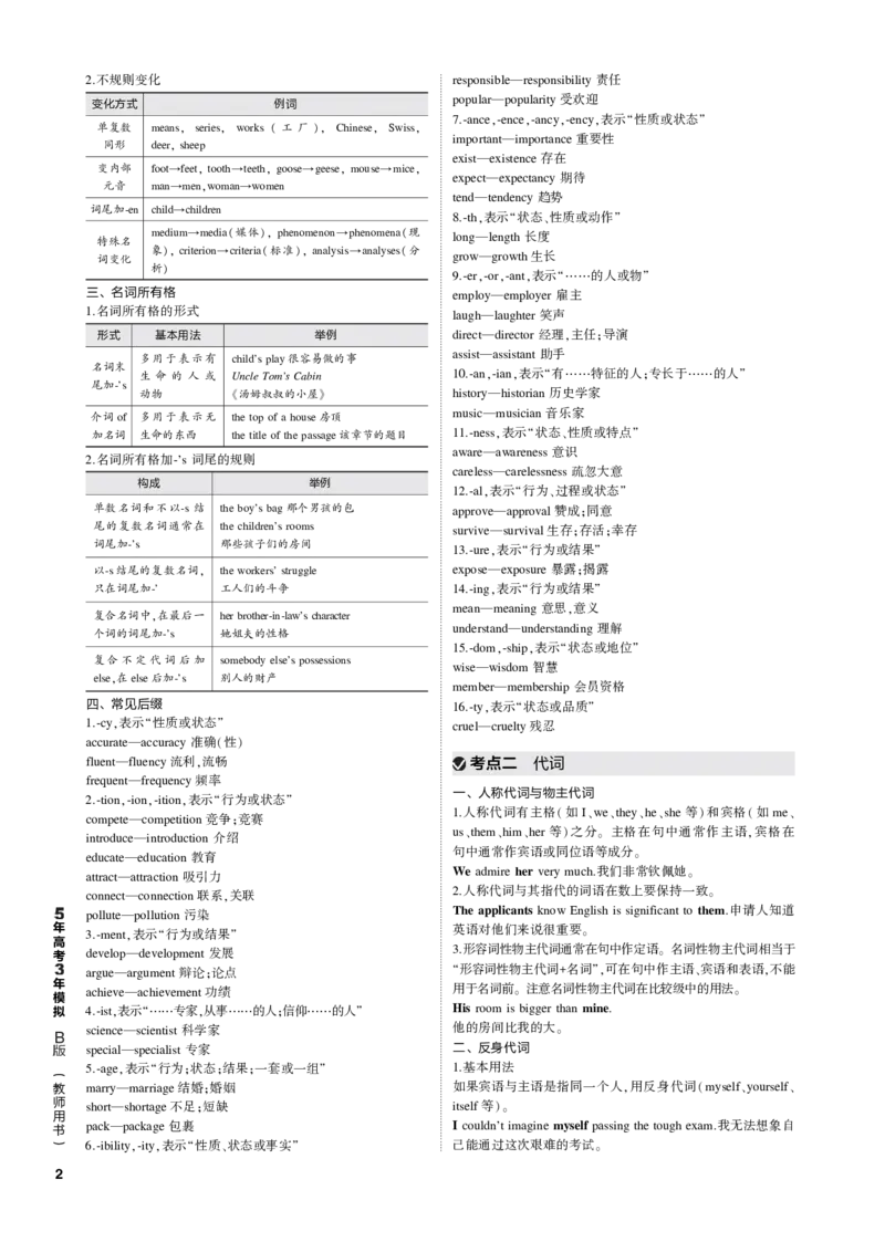 《1_专题一名词、代词和冠词_2023版教学资源包_2023版新高考新教材版高考总复习英语5·3B版_1_第一部分英语基础知识_1_专题一　名词、代词和冠词_2_专题电子书》第2页预览
