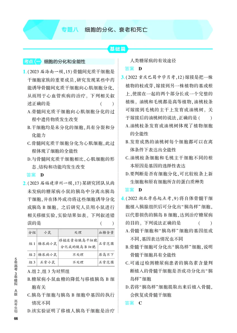 《2_08-专题八　细胞的分化、衰老和死亡（教参电子书—分层集训）_2024版教学资源包_2024版.新高考版生物.5·3A版_8_专题八细胞的分化、衰老和死亡_4_PDF教参电子书》第1页预览