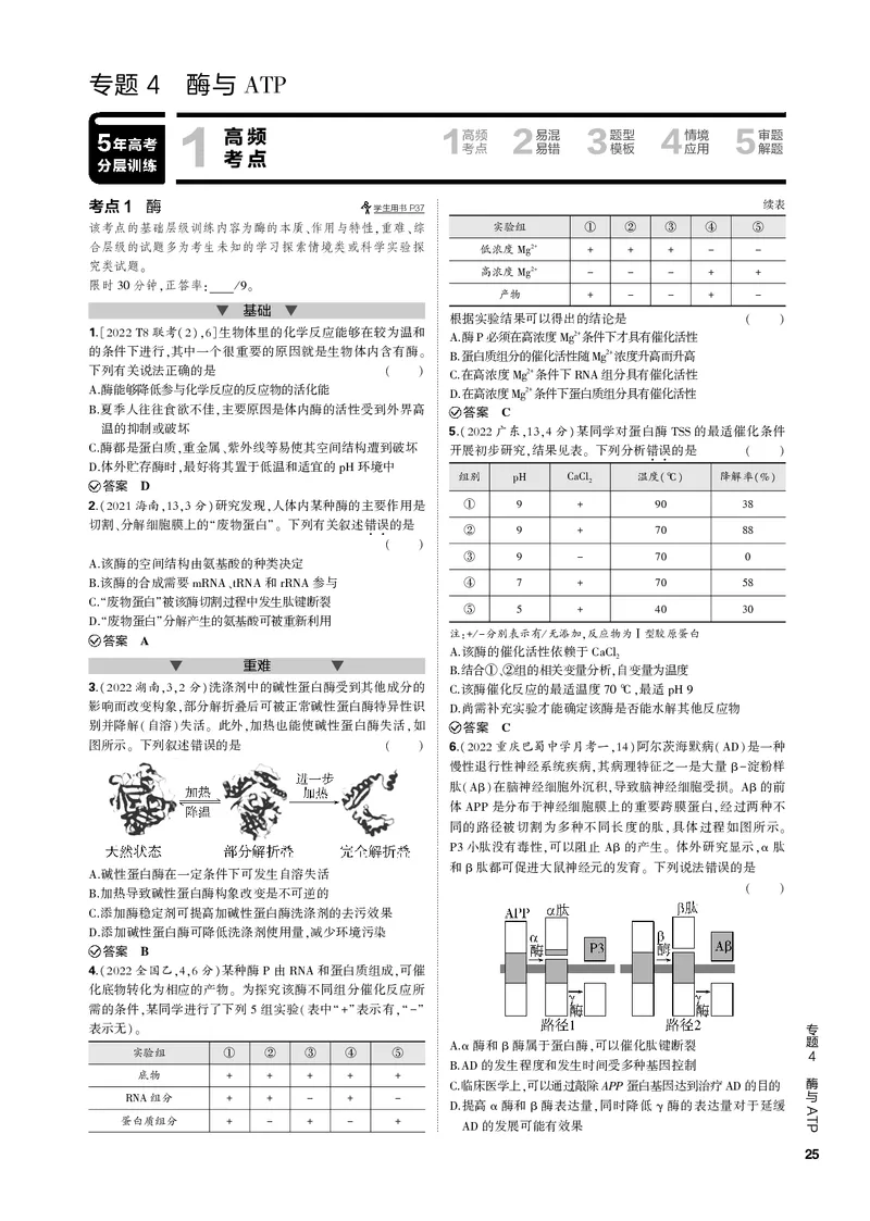 《1_专题4　酶与ATP(PDF版）_2023版教学资源包_2023版新高考新教材版选考总复习生物5·3B版_4_专题四酶与ATP_4_专题电子书》第1页预览