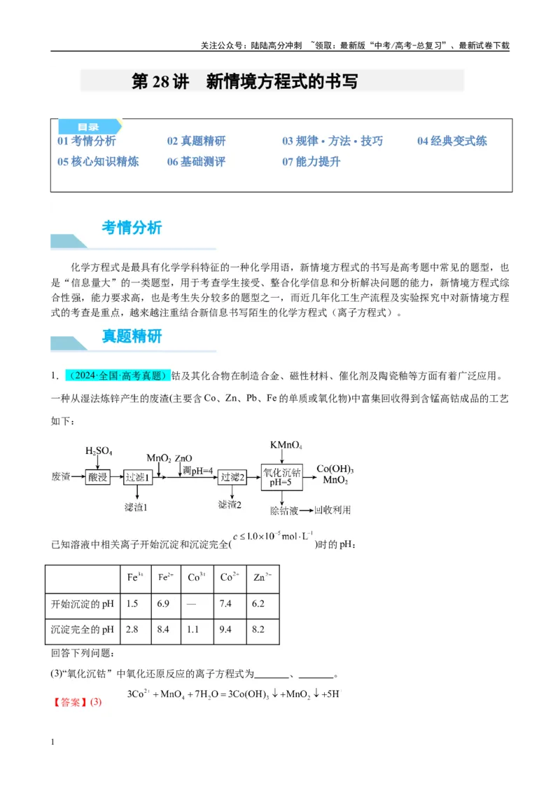 《（能力版）微专题28新情境方程式的书写-（教师版）(全国版)_05-化学-高考总复习_一轮复习_2024年_2024高考化学一轮复习考点微专题考情分析经_资料_2025版》第1页预览