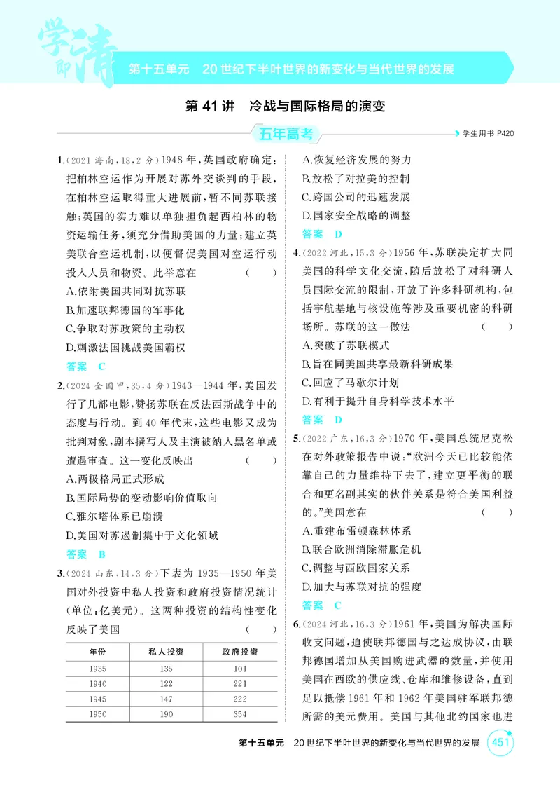 《1_15-第十五单元20世纪下半叶世界的新变化与当代世界的发展_2026版教学资源包_202653高考总复习A版_江苏版_2026版.江苏版.选考总复习.历史.5·3A版_二、教师用书PDF_第三部分世界史_1_精练册PDF》第1页预览