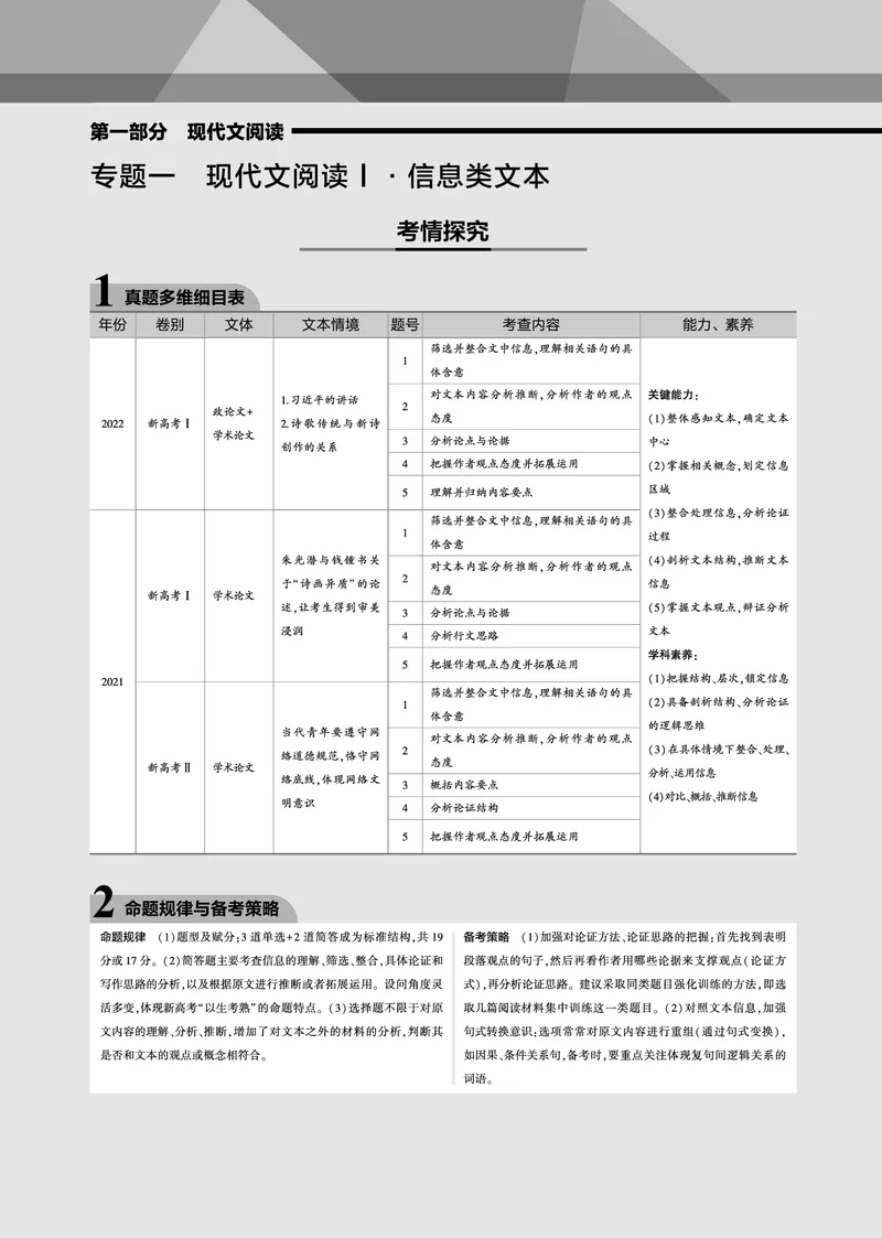 《1_专题一现代文阅读Ⅰ·信息类文本（PDF版）_2023版教学资源包_2023版新高考新教材版高考总复习语文5·3B版_1_专题一现代文阅读Ⅰ·信息类文本_3_专题电子书》第1页预览