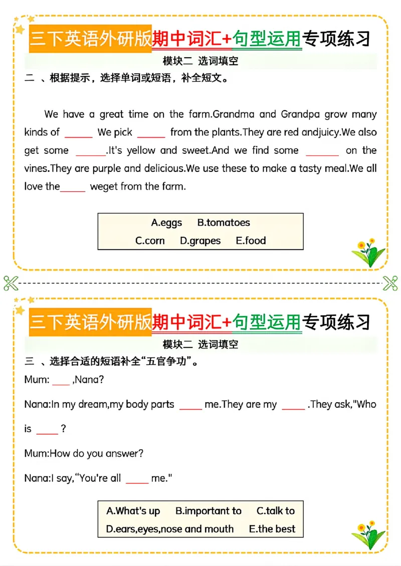 《三年级（下）英语期中词汇+句型运用专项(1)《外研版》_3年级下册同步教辅_3下-英语_英语外研版资料》第3页预览
