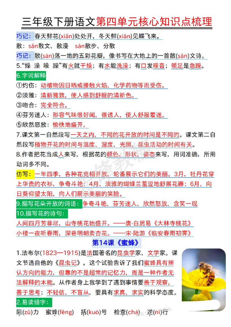 《三年级（下）语文第四单元核心知识点梳理_3年级下册同步教辅_3下-语文_三下语文核心考点》第2页预览