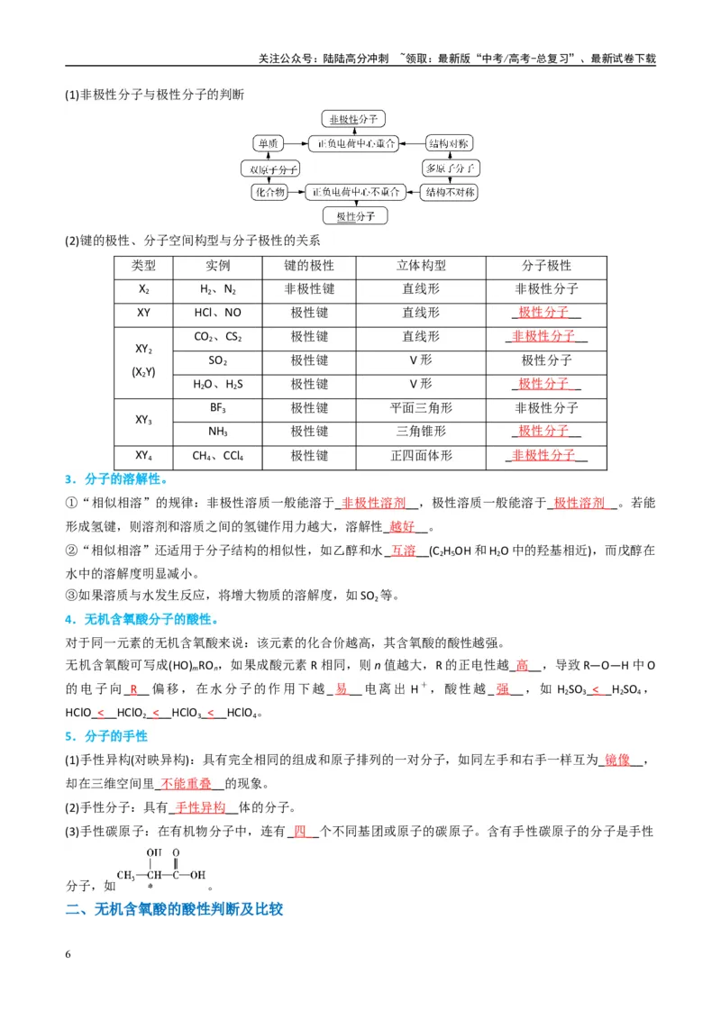 《（能力版）微专题51极性、溶解性、手性、无机含氧酸酸性的判断-（教师版）(全国版)_05-化学-高考总复习_一轮复习_2024年_2024高考化学一轮复习考点微专题考情分析经_资料_2025版》第6页预览