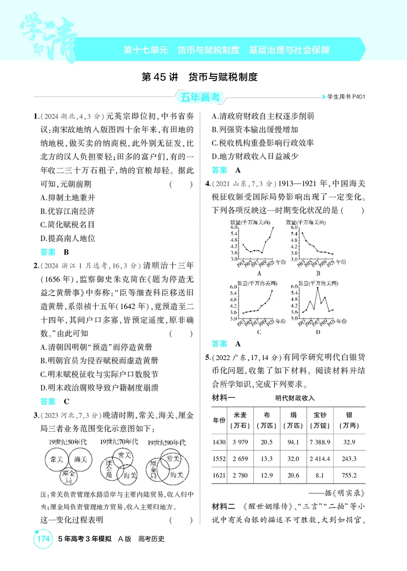 《1_17-第十七单元　货币与赋税制度　基层治理与社会保障_2026版教学资源包_202653高考总复习A版_广东版_2026版.广东版.选考总复习.历史.5·3A版_二、教师用书PDF_1_精练册PDF》第1页预览