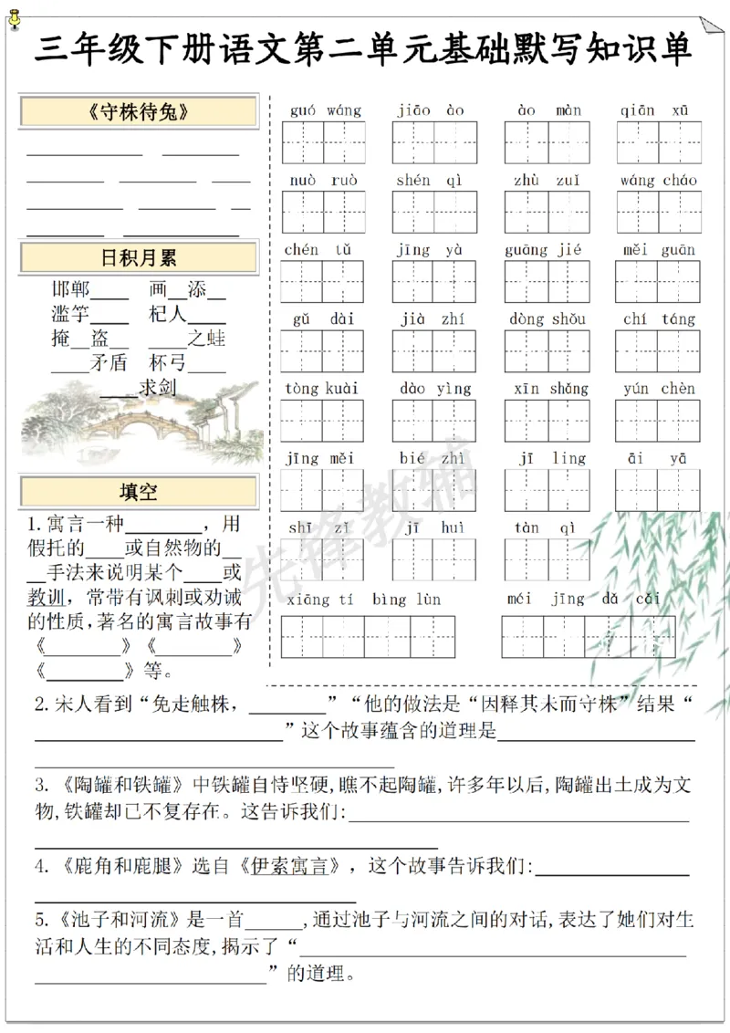 《三年级（下）语文1-4单元基础知识(空白版)_3年级下册同步教辅_3下-语文_三下语文词语+句子》第2页预览