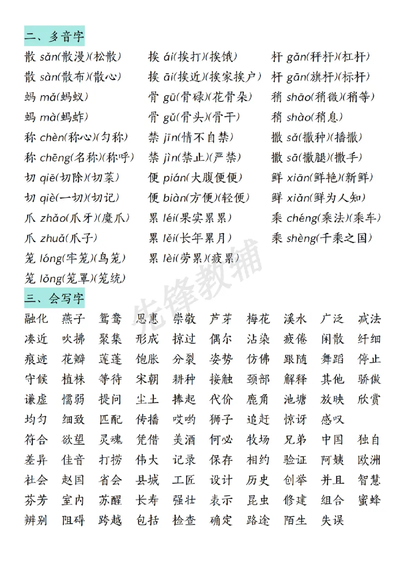 《三年级（下）语文期中复习汉字词语课文内容与积累运用_3年级下册同步教辅_3下-语文_三下语文重点必背》第2页预览