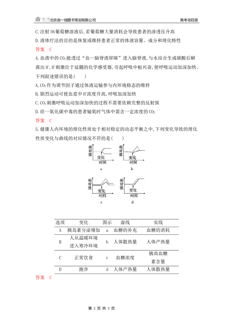《1_专题过关检测练Word-第13章　人体的内环境与稳态_2026版教学资源包_202653高考总复习A版_新高考_生物_教师A版2026年.新高考版.生物.53_第3部分稳态与调节_第13章人体的内环境与稳态》第2页预览