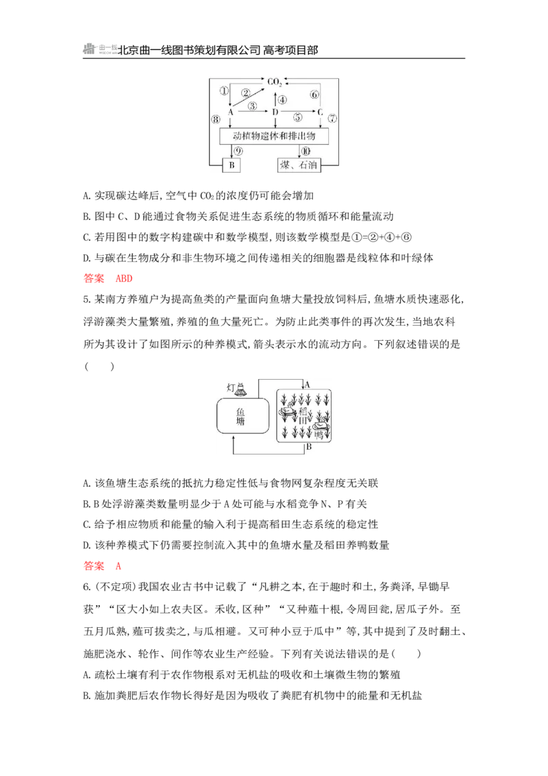 《1_专题过关检测练Word-第20章　生态系统及其稳定性_2026版教学资源包_202653高考总复习A版_山东版_2026版.山东版.选考总复习.生物.5·3A版_第4部分生物与环境_第20章生态系统及其稳定性》第7页预览