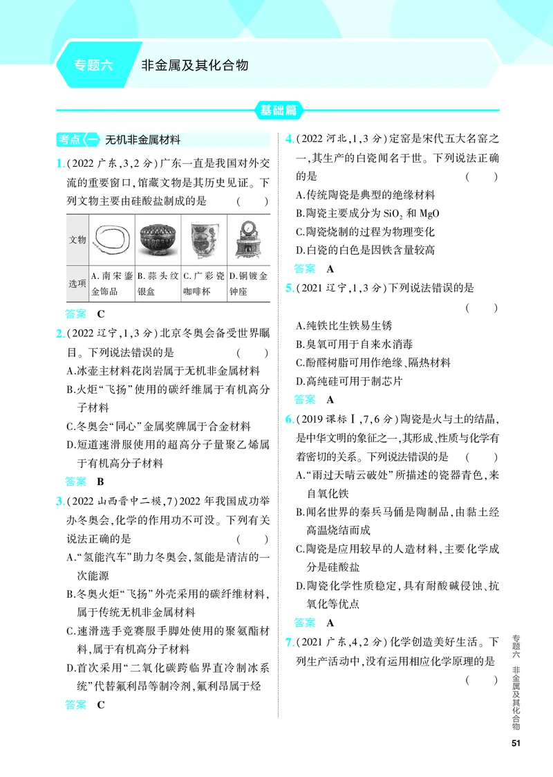 《2_5.PDF教参电子书——分层集训册_2024版教学资源包_2024版.新高考版化学.5·3A版_6_专题六非金属及其化合物_6_专题电子书》第1页预览