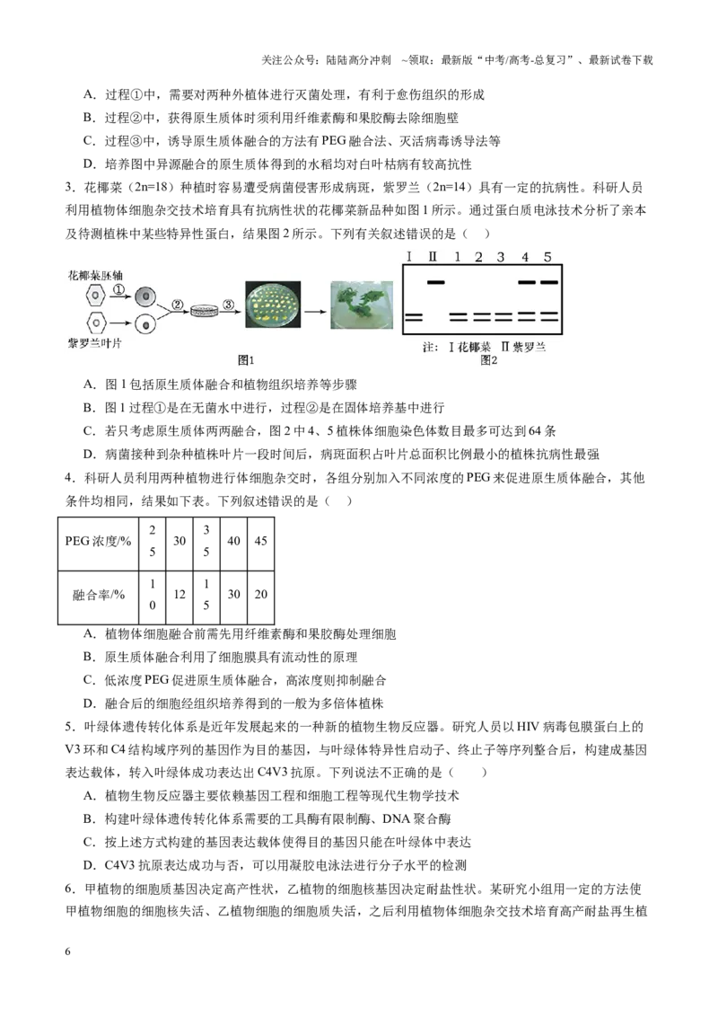 《第39讲植物细胞工程（练习）（学生版）_06-生物-高考总复习_一轮复习_2025年_2025年高考生物一轮复习讲义+练习+课件（新教材新高考）_第十单元生物技术与工程》第6页预览