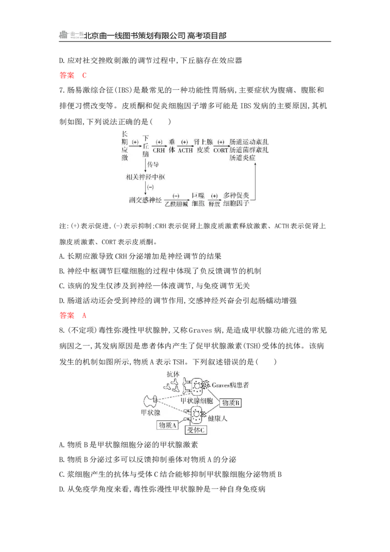 《1_专题过关检测练Word-第15章　体液调节_2026版教学资源包_202653高考总复习A版_山东版_2026版.山东版.选考总复习.生物.5·3A版_第3部分稳态与调节_第15章体液调节_6_专题检测》第9页预览