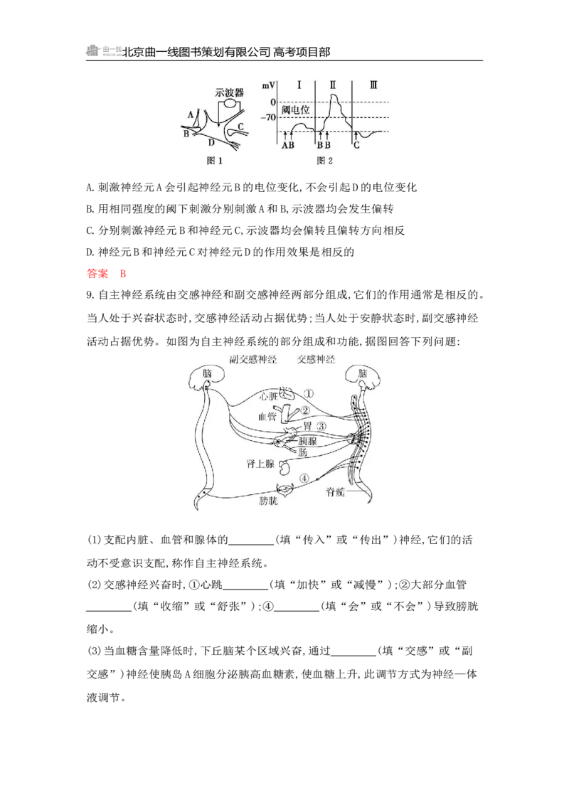 《1_专题过关检测练Word-第14章　神经调节_2026版教学资源包_202653高考总复习A版_山东版_2026版.山东版.选考总复习.生物.5·3A版_第3部分稳态与调节_第14章神经调节_6_专题检测》第4页预览