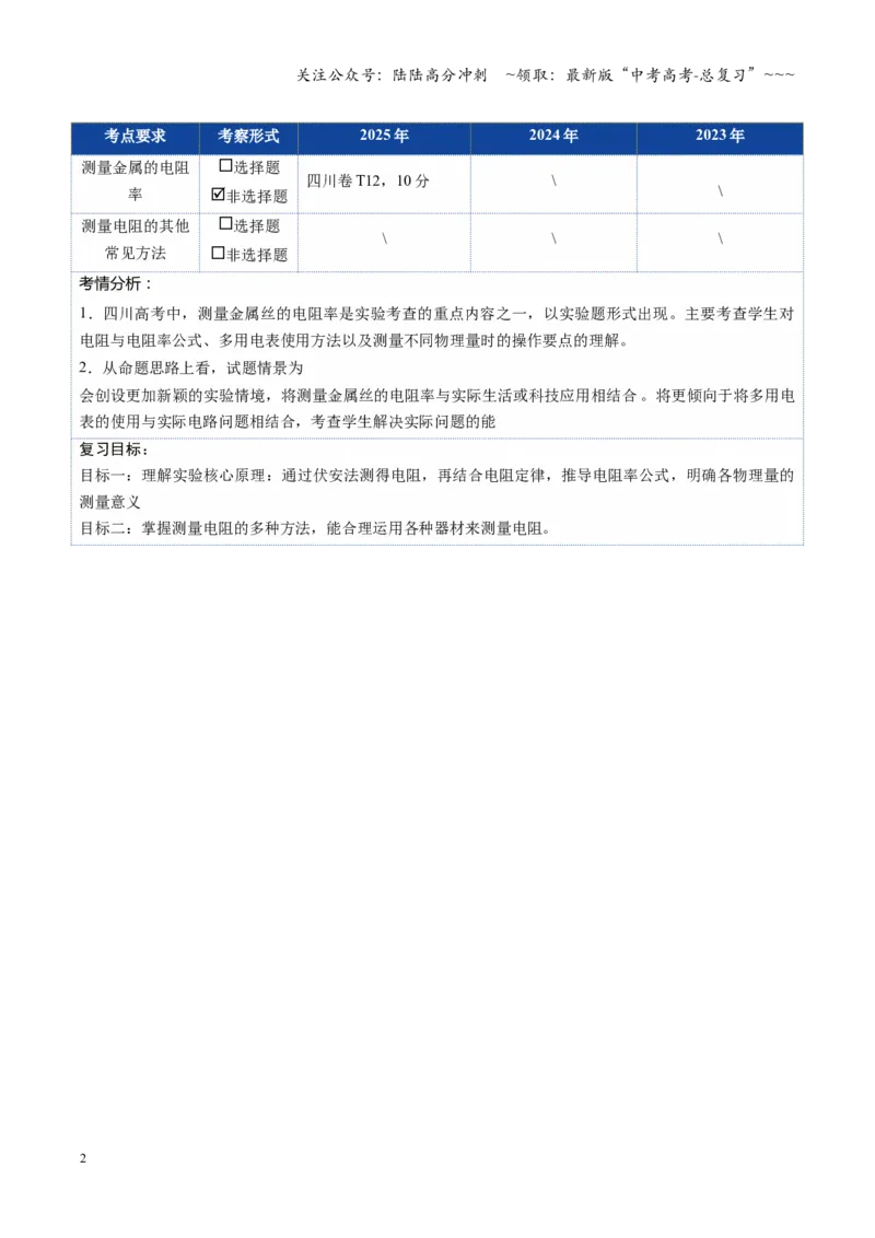 《第35讲测量金属的电阻率测量电阻的其他常见方法（复习讲义）（四川专用）（学生版）_04-物理-高考总复习_一轮复习_2026年-物理高考一轮复习》第2页预览