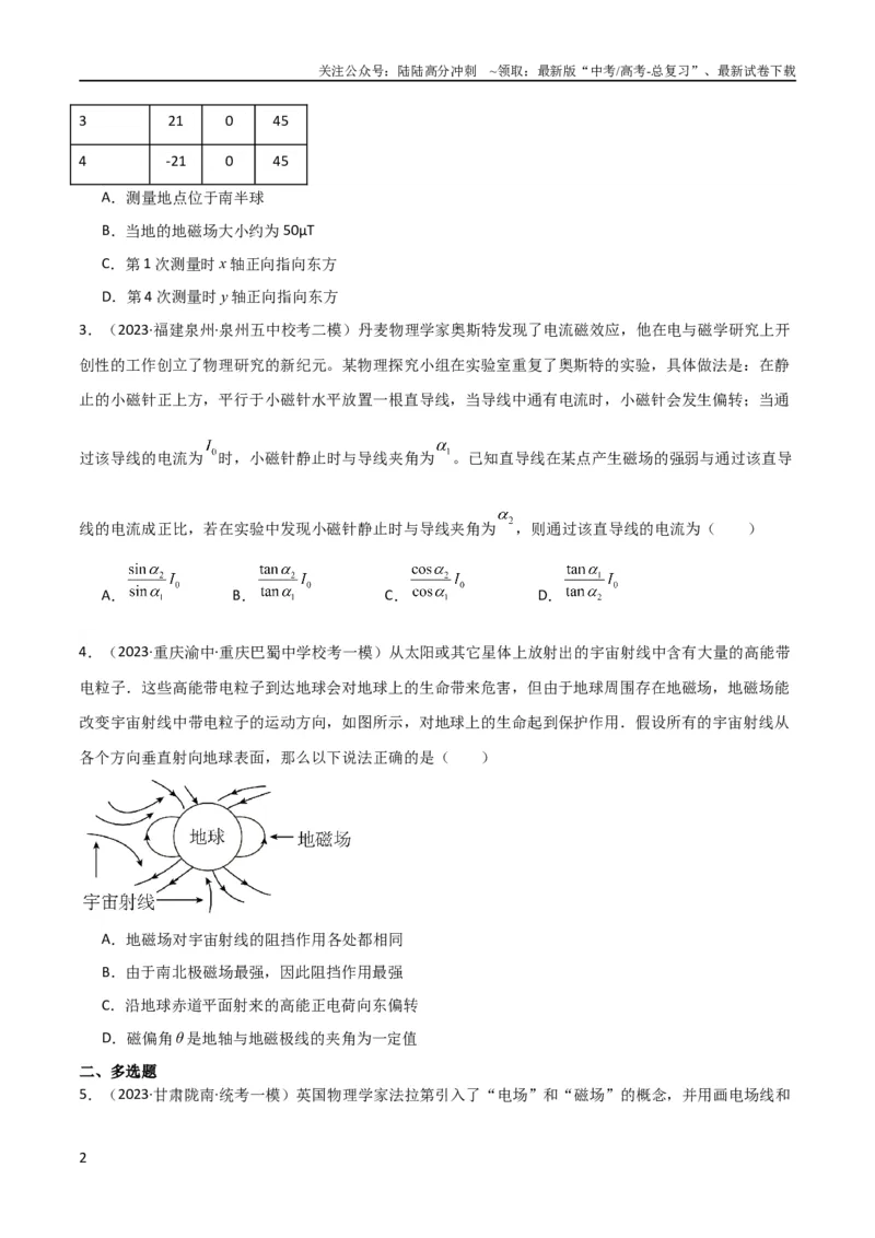 《考点巩固卷65磁场的基本概念和规律的理解和应用（原卷版）_04-物理-高考总复习_一轮复习_2024年_2024年高考物理一轮复习考点通关卷（新高考通用）_考点巩固卷_电磁部分_3磁场》第2页预览