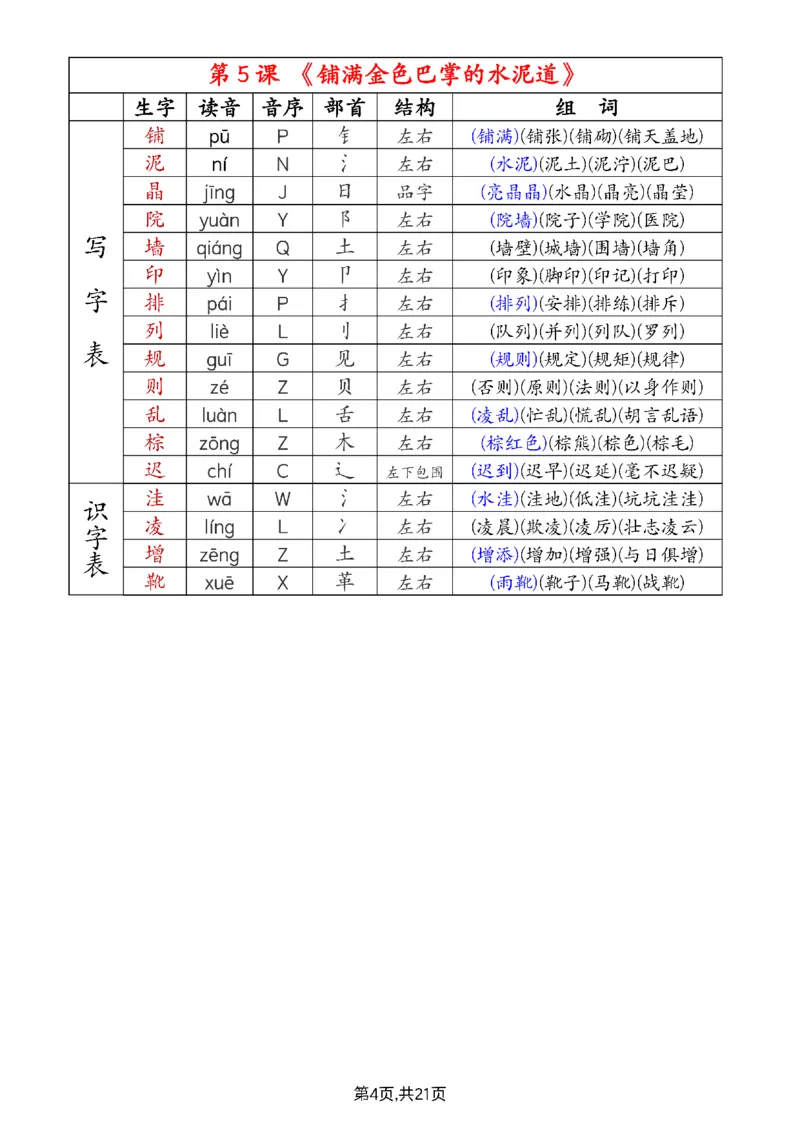 《三（上）语文组词音序部首结构注音-课课贴_3年级上册同步教辅合集_3上-语文_三上语文-课课贴》第4页预览