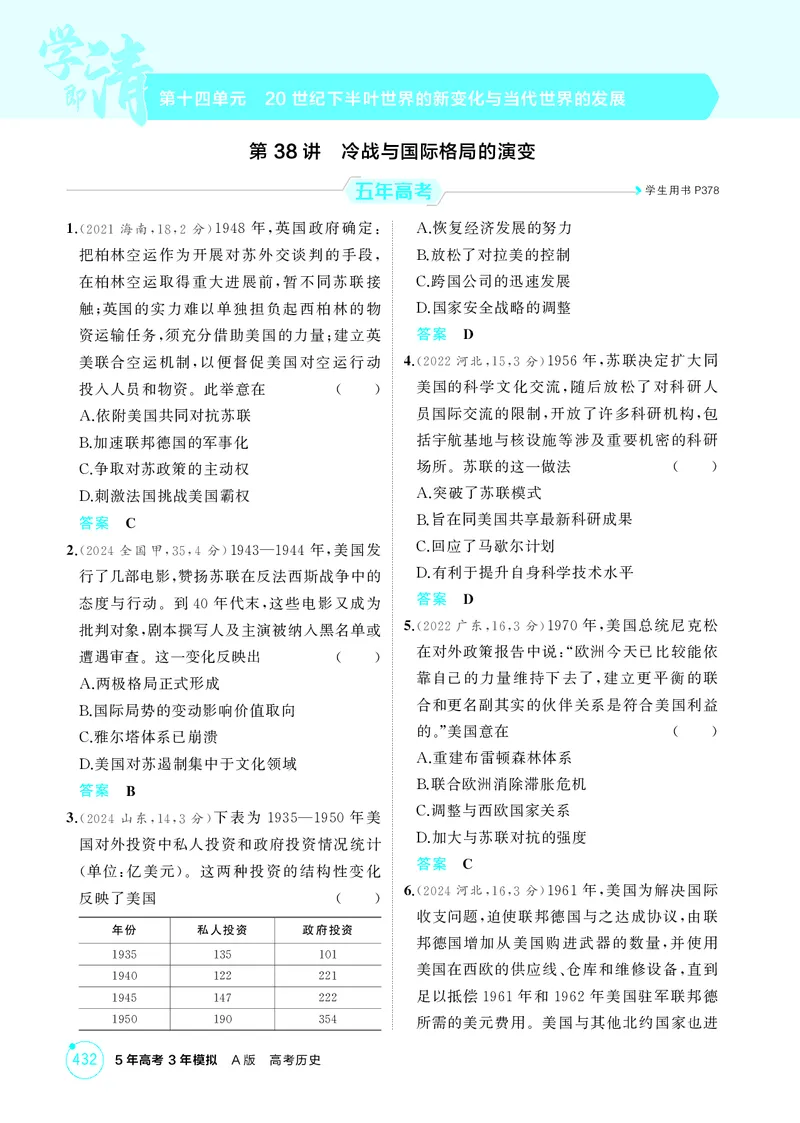 《1_14-第十四单元　20世纪下半叶世界的新变化与当代世界的发展_2026版教学资源包_202653高考总复习A版_湖南版_2026版.湖南版.选考总复习.历史.5·3A版_二、教师用书PDF_必修中外历史纲要（下）》第1页预览