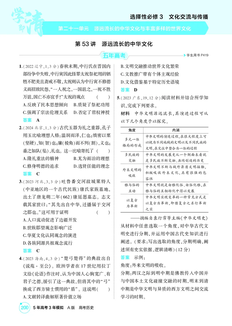 《1_21-第二十一单元　源远流长的中华文化与丰富多样的世界文化_2026版教学资源包_202653高考总复习A版_广东版_2026版.广东版.选考总复习.历史.5·3A版_二、教师用书PDF_1_精练册PDF》第1页预览