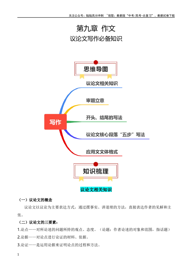 《议论文写作必备知识-2024年高考语文一轮复习知识清单（全国通用）（原卷版）_一轮复习_2024年_2024年高考语文一轮复习知识清单梳理典例全国通用_第10章作文》第1页预览