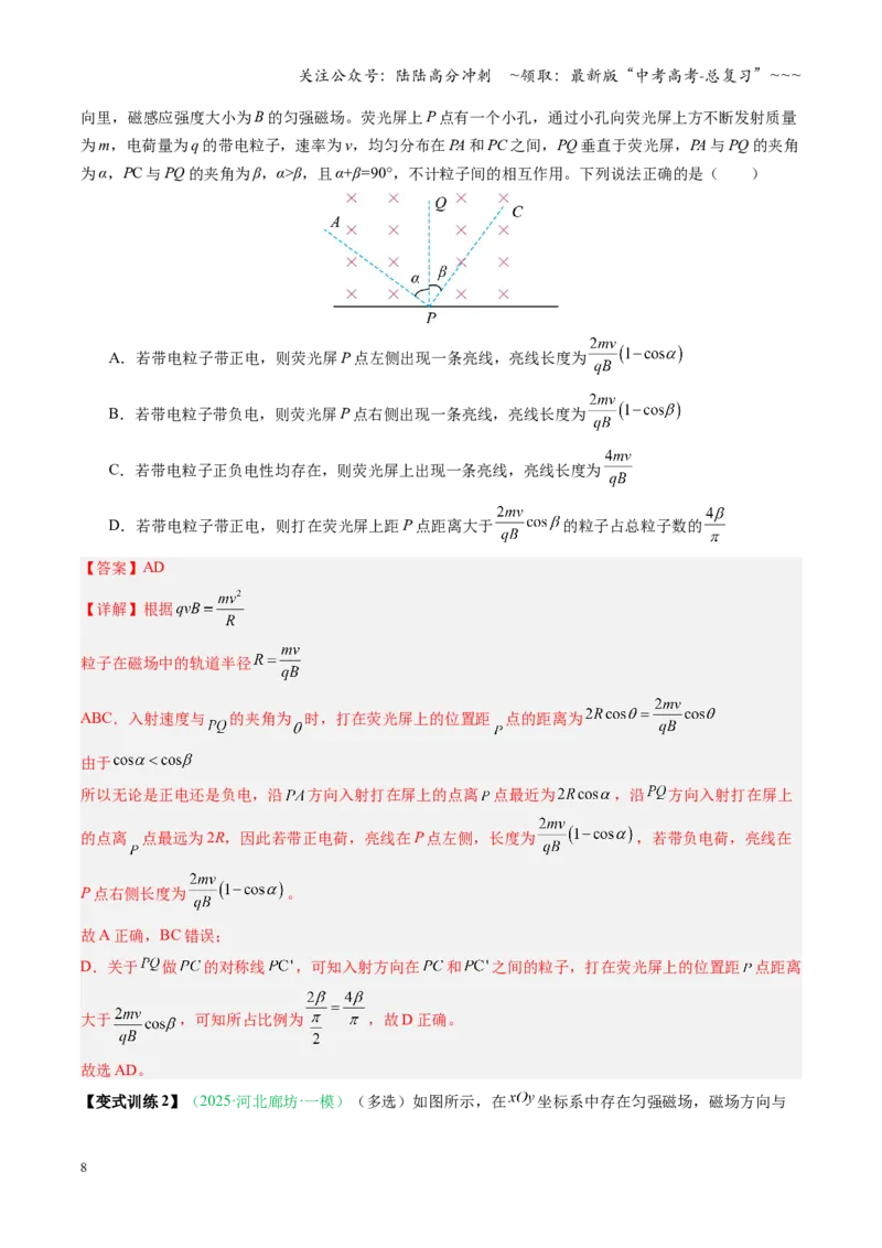 《第39讲带电粒子在磁场中的运动（复习讲义）（安徽专用）（教师版）_04-物理-高考总复习_一轮复习_2026年-物理高考一轮复习_2026年高考物理一轮课件+讲义+练习（安徽专用）-G326》第8页预览