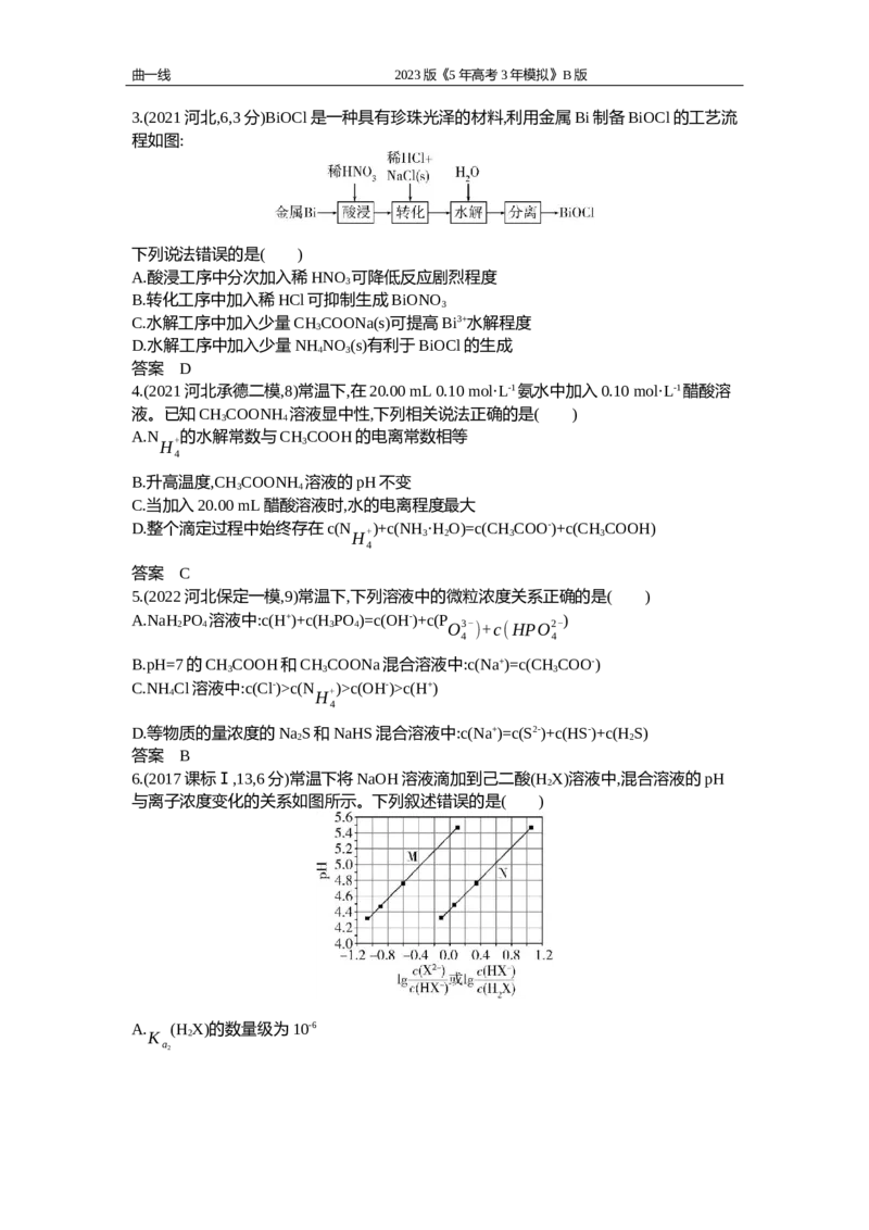 《1_专题十三　盐类水解和沉淀溶解平衡（试题word）_2023版教学资源包_2023版新高考新教材版选考总复习化学5·3B版_13_专题十三盐类水解和沉淀溶解平衡_2_试题WORD》第2页预览