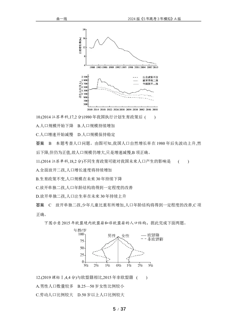 《1_专题七　人口与地理环境_2024版教学资源包_2024版.新高考版地理.5·3A版_9_专题七人口与地理环境_5_10年高考真题分类题组》第5页预览