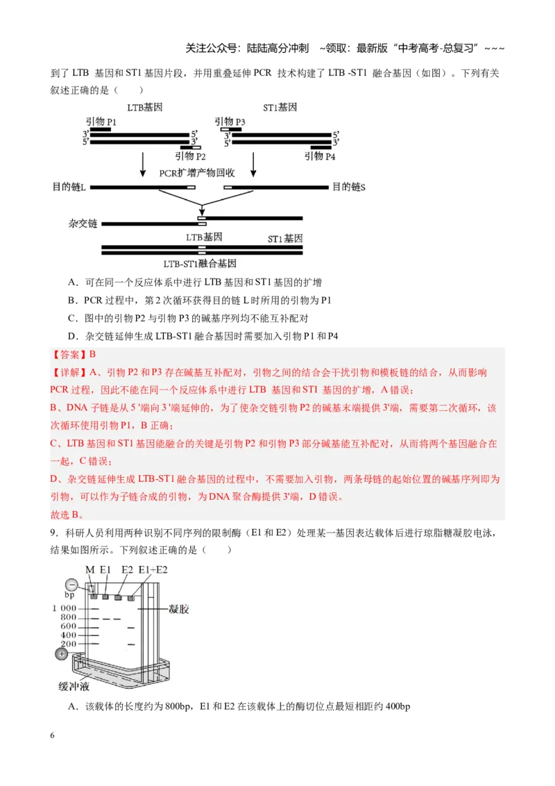 《第45讲基因工程以及生物技术的安全性和伦理问题（专项训练）（福建专用）（教师版）_06-生物-高考总复习_一轮复习_2026年-生物高考一轮复习》第6页预览