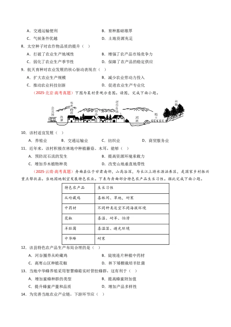 《专题10农业（全国通用）（学生版）_地理_2026年-地理高考专项复习_十年（2016-2025）高考地理真题分类汇编（全国通用）-G15》第3页预览