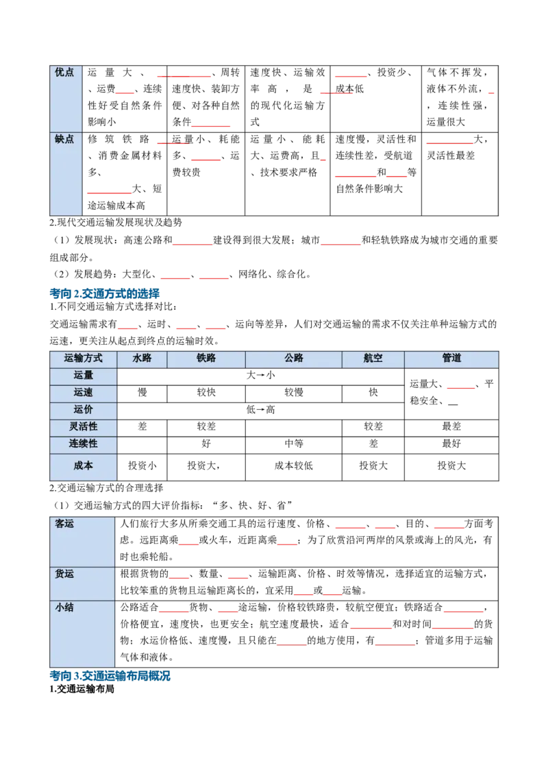 《专题17交通运输与区域发展（知识清单）（全国通用）（学生版）_地理_2027年高考地理一轮_2027年高考地理一轮复习讲义+练习+课件（新教材新高考）-G55_2027版》第3页预览