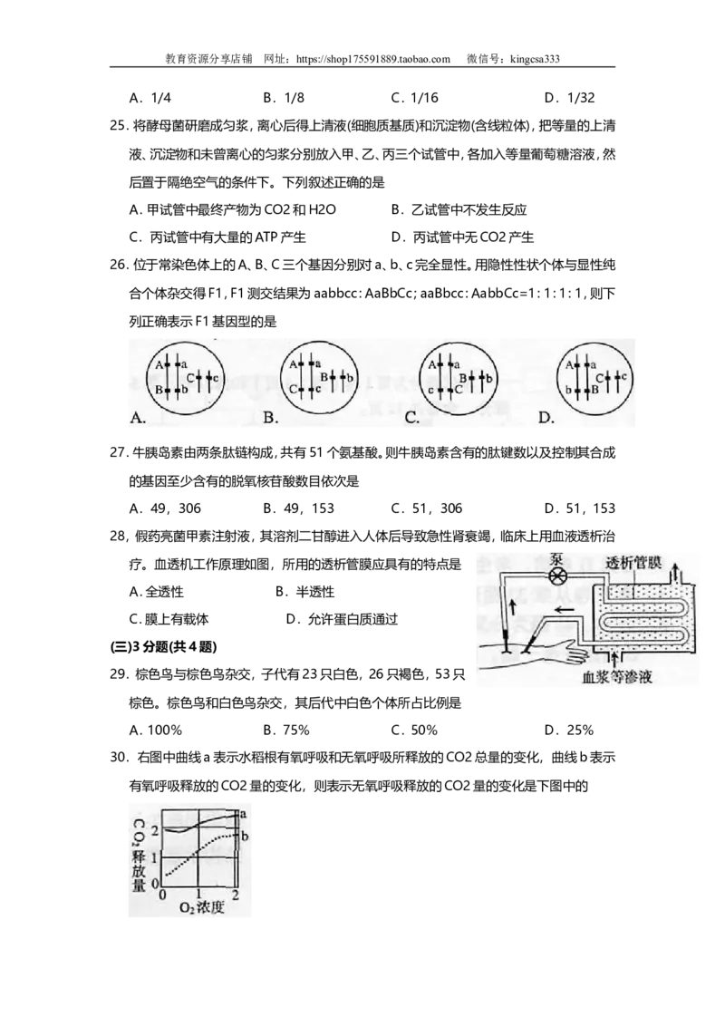 《2006年上海市高中毕业统一学业考试生物试卷（原卷版）(1)_高考一二三轮复习_生物_2027年高考生物专项_2008年-2026年生物高考真题-G427_2008-2020年高考_地方卷_上海高考生物真题01-20》第4页预览