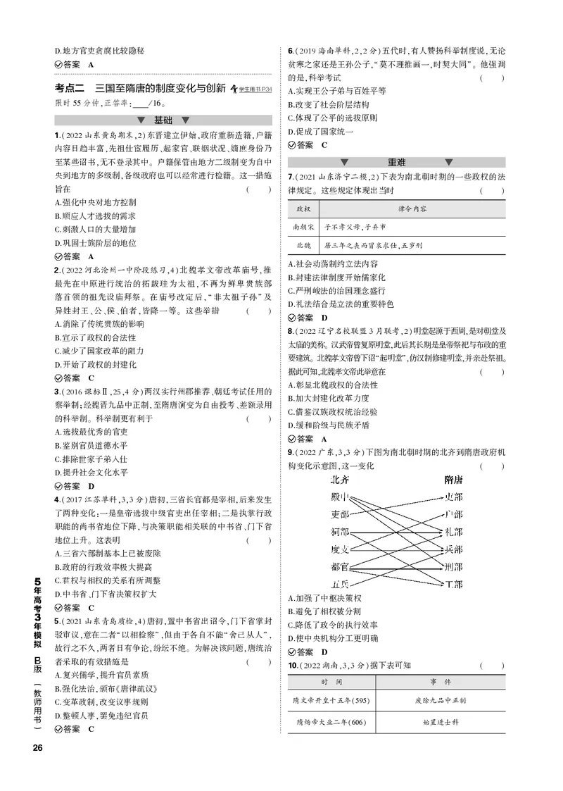 《1_第三单元三国两晋南北朝的民族交融与隋唐统一多民族封建国家的发展(PDF版)_2023版教学资源包_2023版新高考新教材版选考总复习历史5·3B版_1_专题电子书》第2页预览
