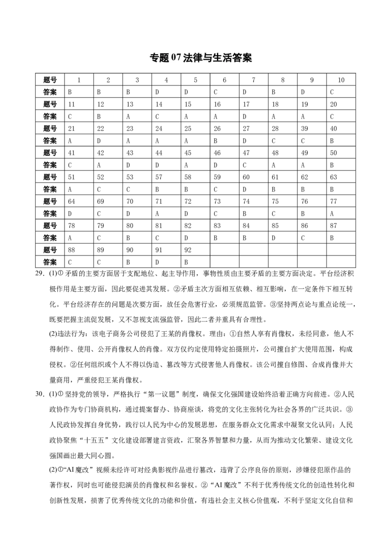 《专题07法律与生活（精选高频考题98题）（全国通用）（答案版）(1)_zheng治_2027年高考政治专项复习_2026年高考政治二模试题分类汇编（新高考专用）-G288_2026版》第1页预览